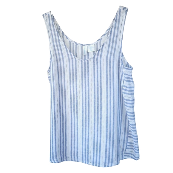 NWOT Cynthia Rowley Sz S Linen Blend Striped Nautical Tank Top Preppy Blue White - Picture 1 of 14